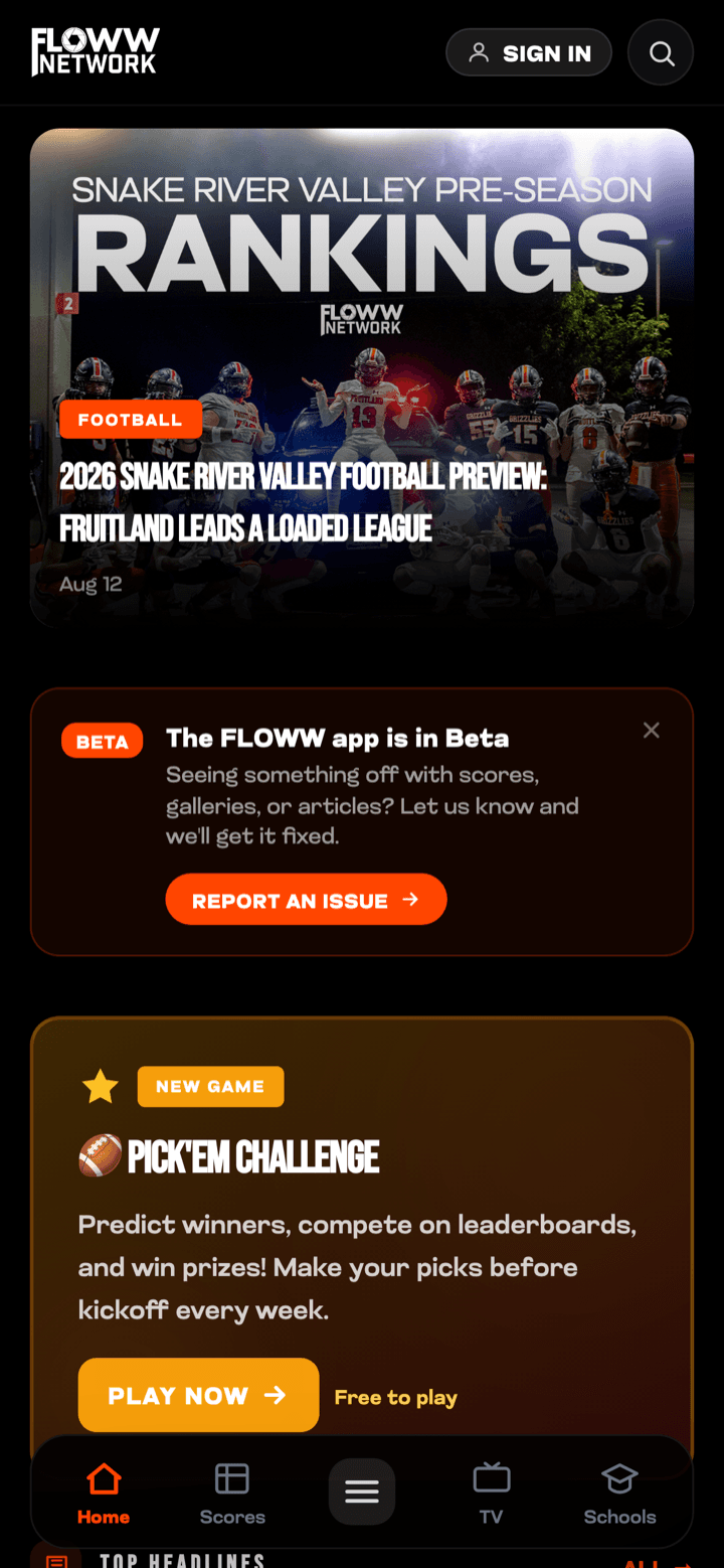 FLOWW Network App — Home